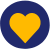 dark blue circle with white heart shape cut out in center