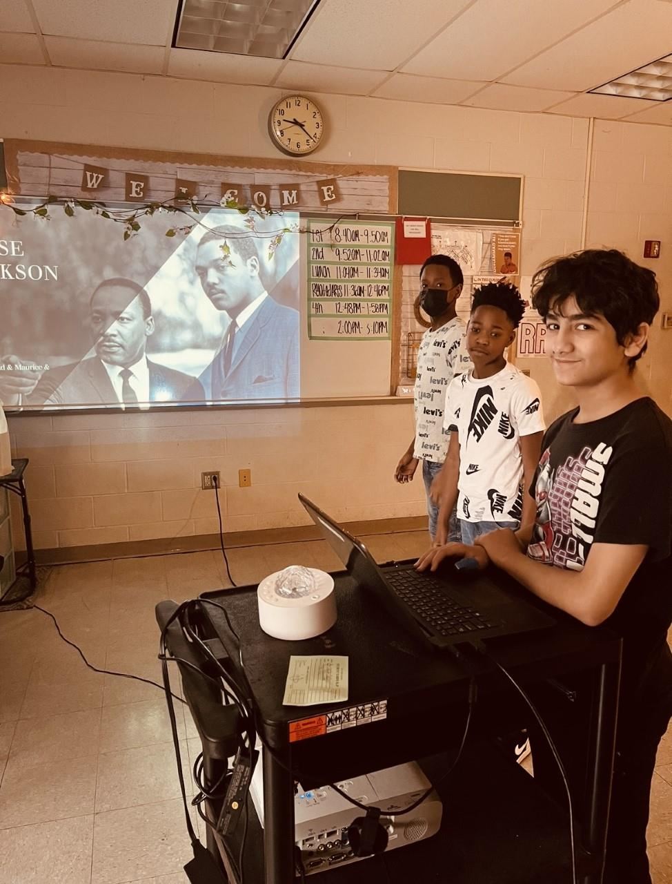 East Middle School students giving a presentation on Jesse Jackson