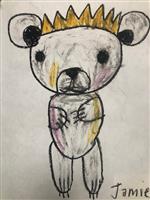 Student artwork of a polar bear created in style of Basquiat.