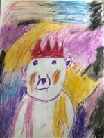 Student artwork of a polar bear created in style of Basquiat.