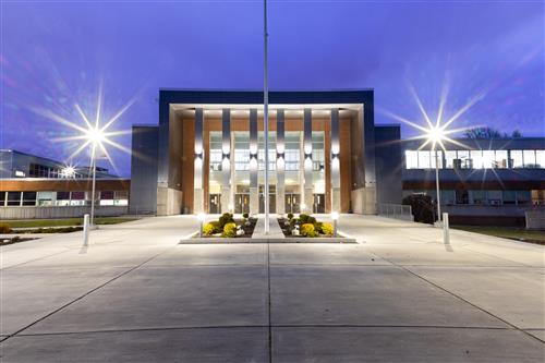 Sunrise photo in front of Erie High School.